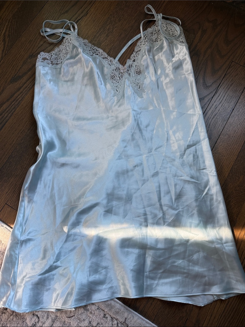 Vintage Satin Lace-Trim Chemise in Light Blue